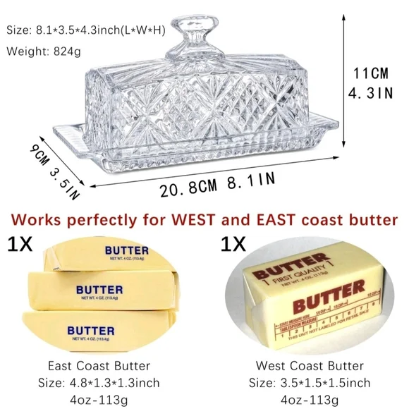 Butter Dish with Lid, Dublin Crystal Collection, 8", Clear NEW With BOX Vintage - Picture 4 of 7